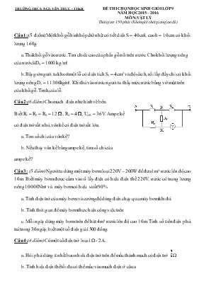 Đề thi chọn học sinh giỏi lớp 9 năm học 2015  2016 môn  Vật lý